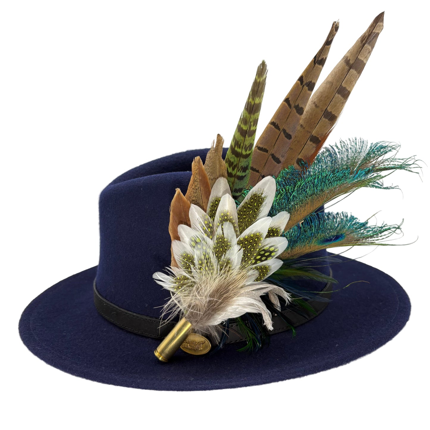 Olive green, teal, white & brown Feather Hat Pin (CFP802)