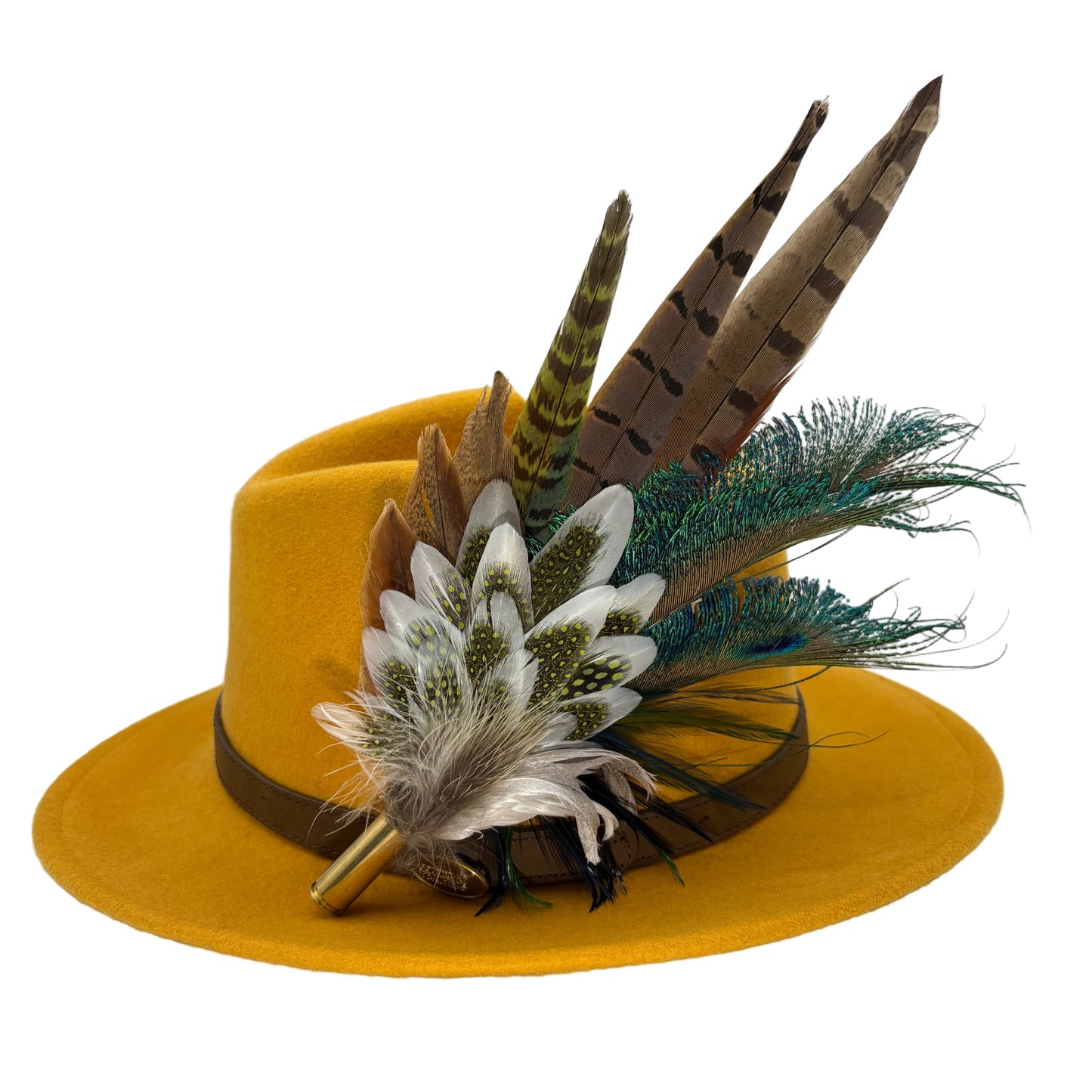 Olive green, teal, white & brown Feather Hat Pin (CFP802)