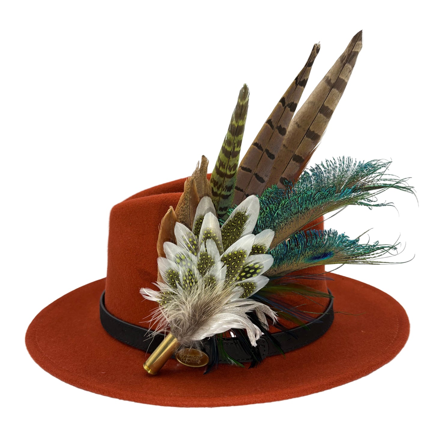 Olive green, teal, white & brown Feather Hat Pin (CFP802)