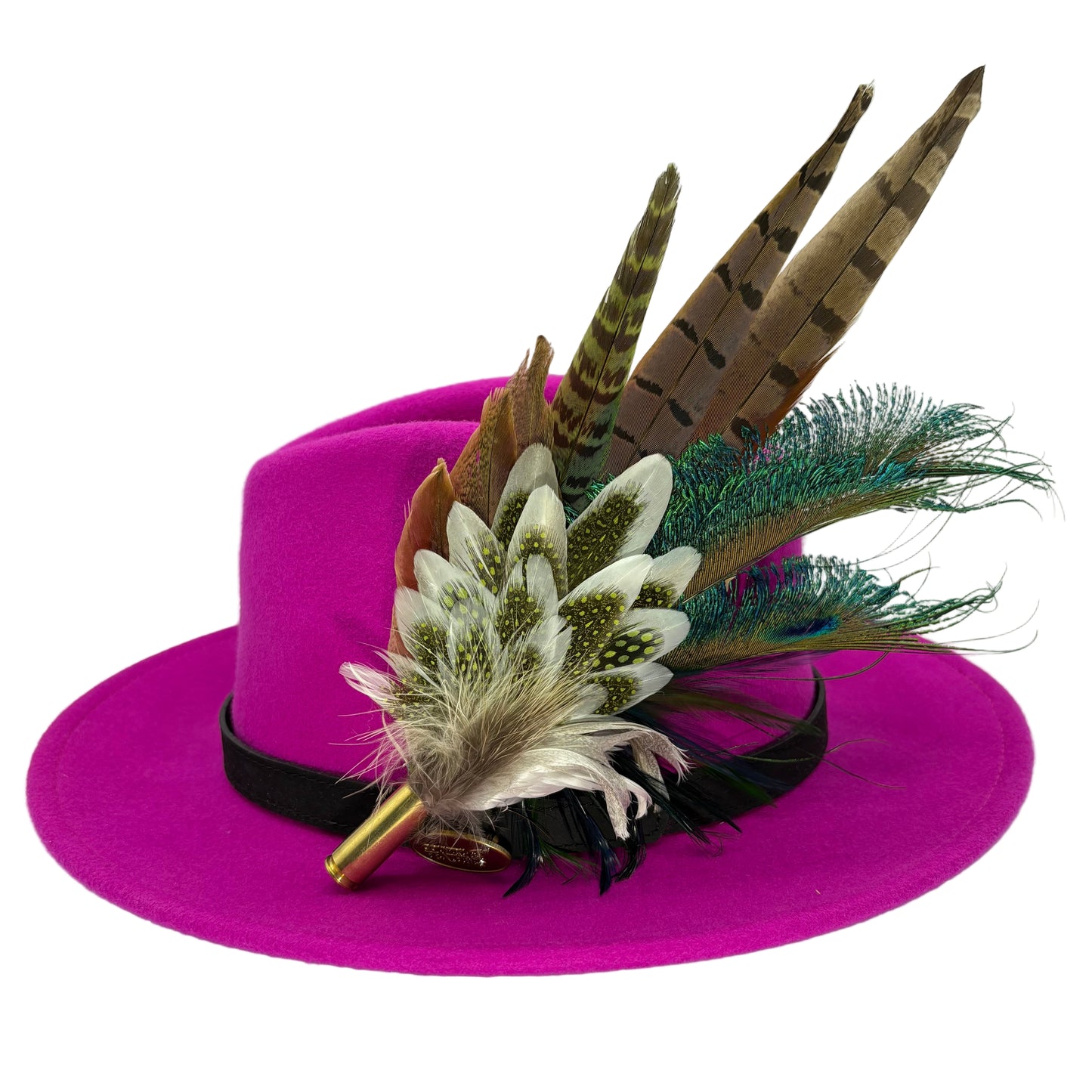 Olive green, teal, white & brown Feather Hat Pin (CFP802)
