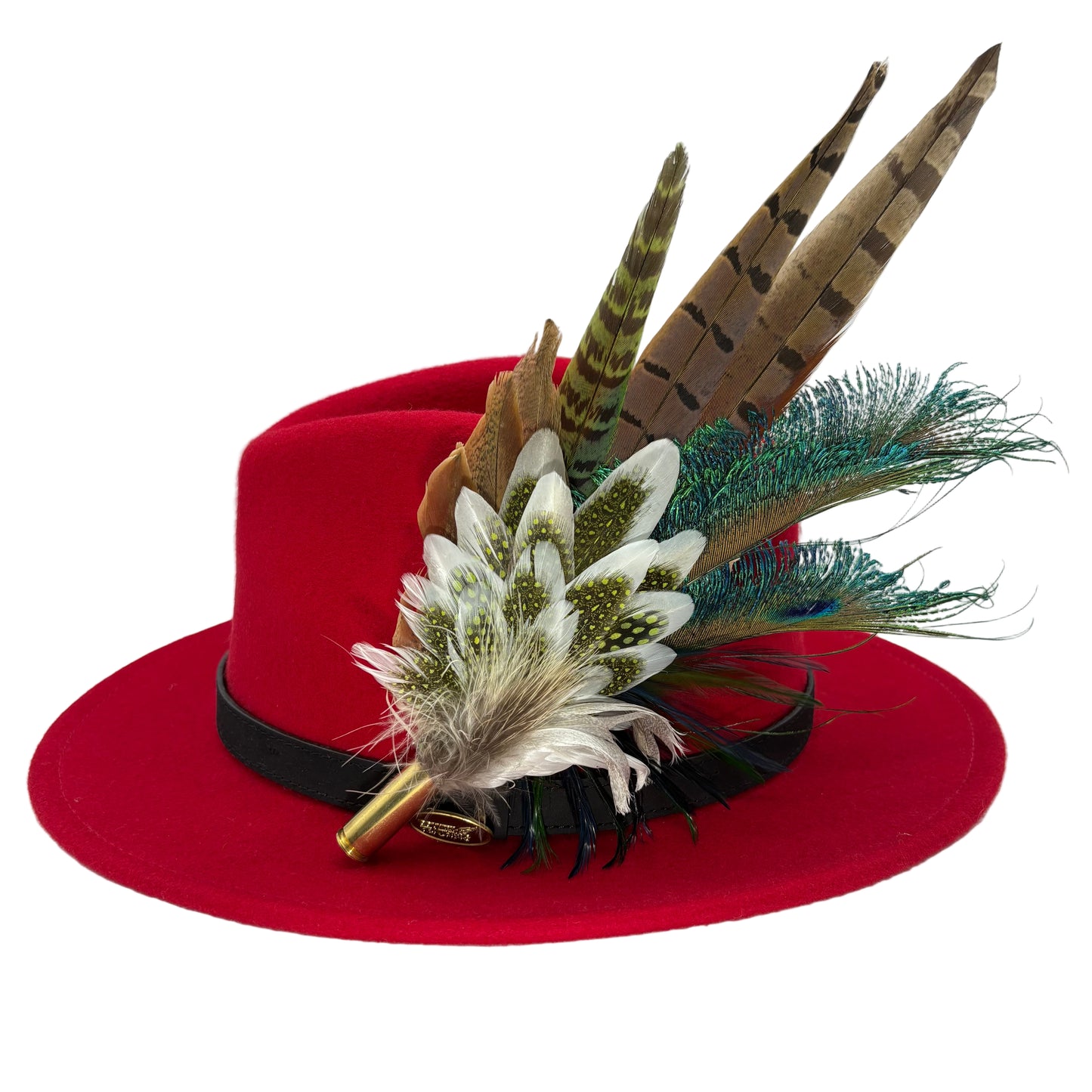 Olive green, teal, white & brown Feather Hat Pin (CFP802)