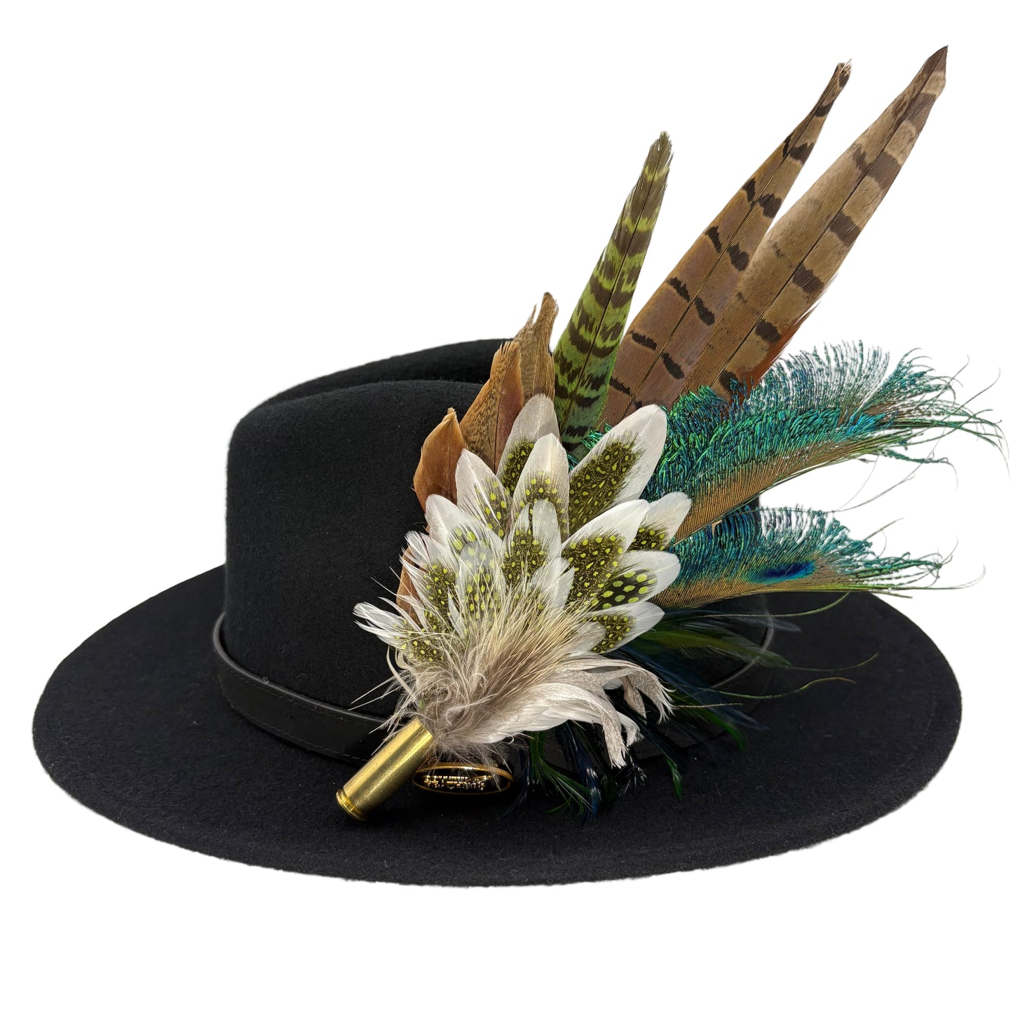 Olive green, teal, white & brown Feather Hat Pin (CFP802)