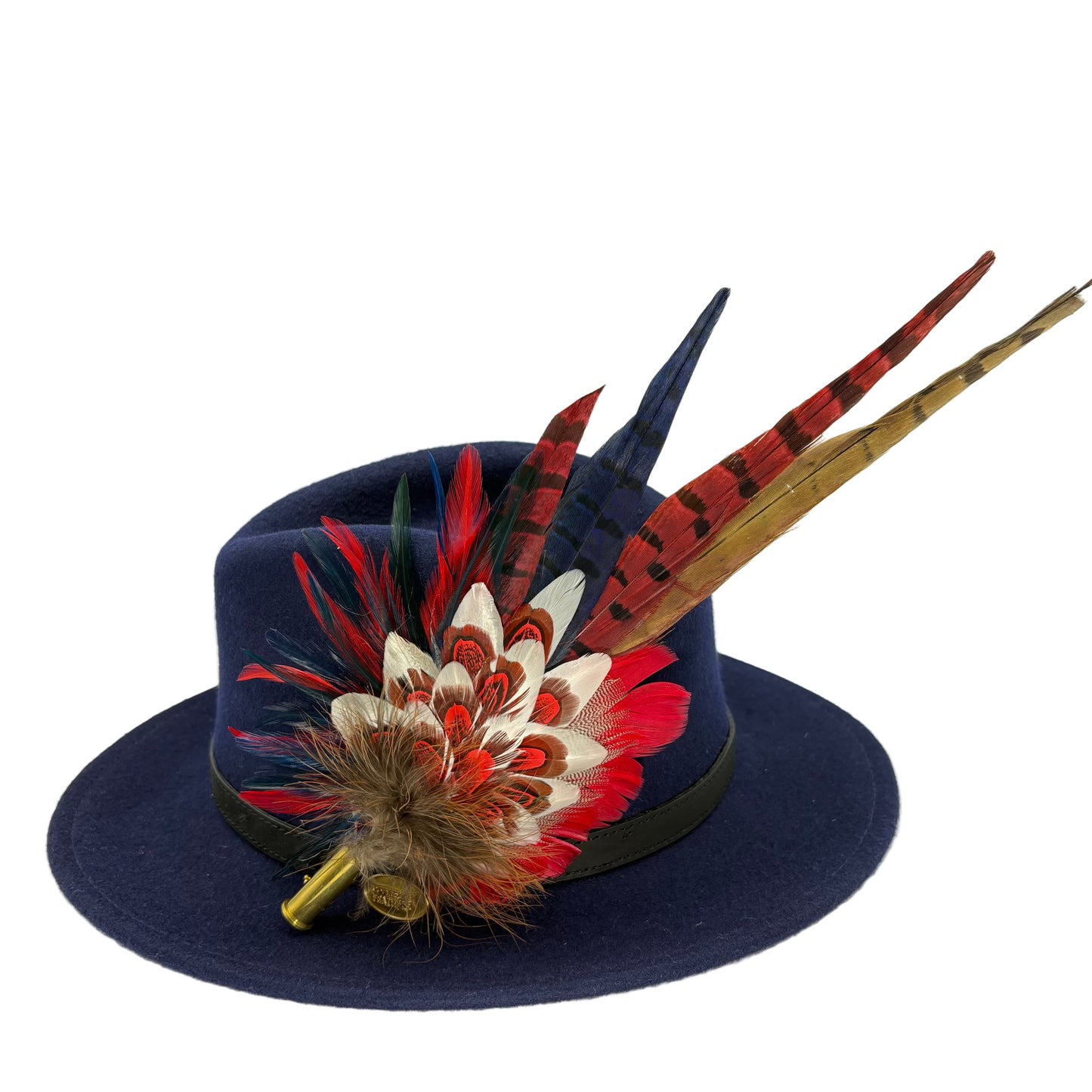 Red, navy, white & natural Feather Hat Pin (CFP803)