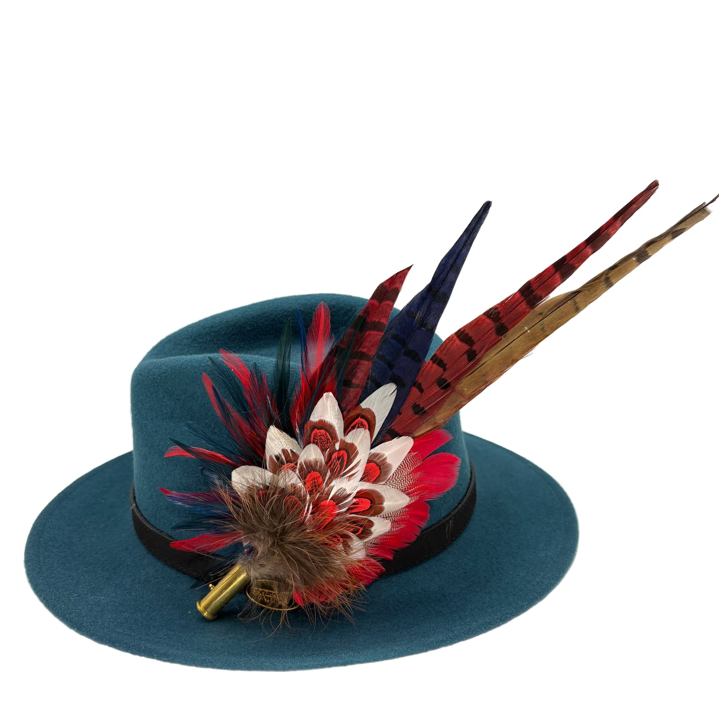 Red, navy, white & natural Feather Hat Pin (CFP803)