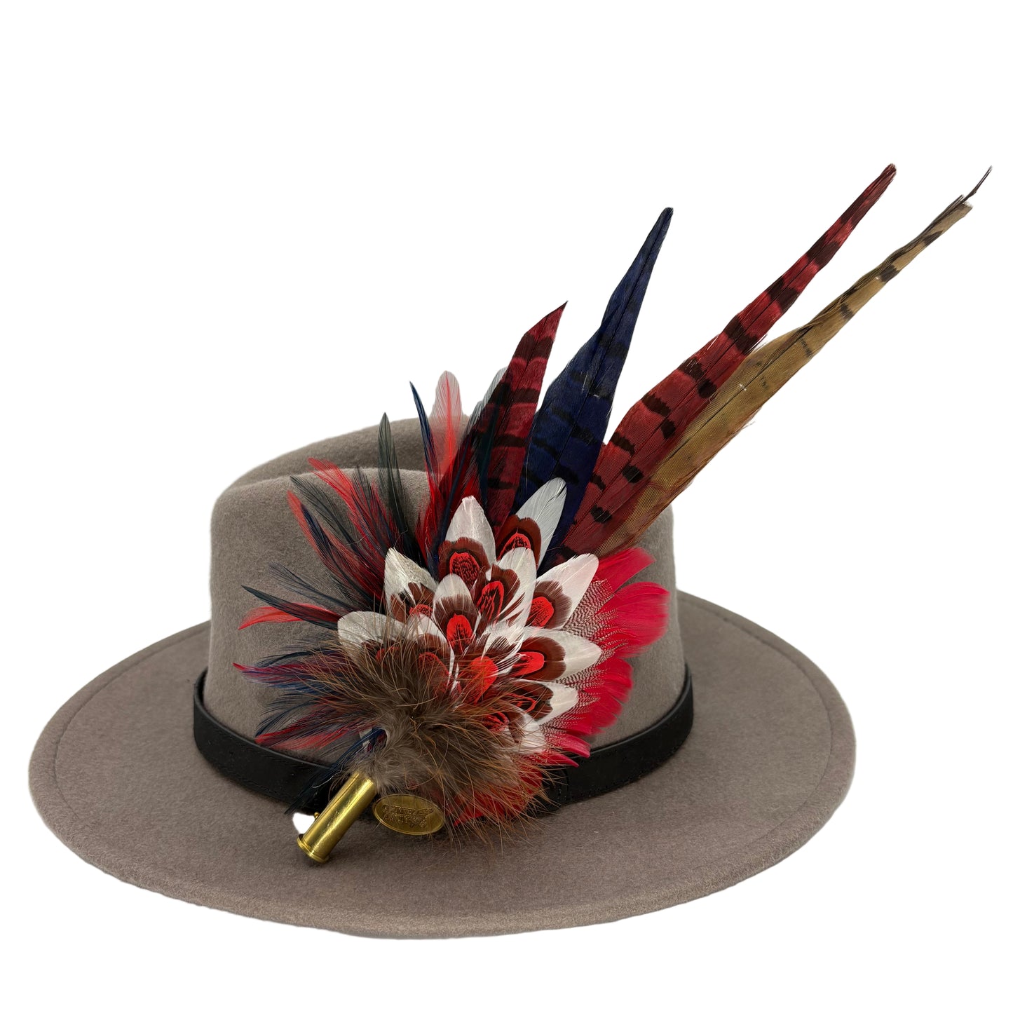 Red, navy, white & natural Feather Hat Pin (CFP803)