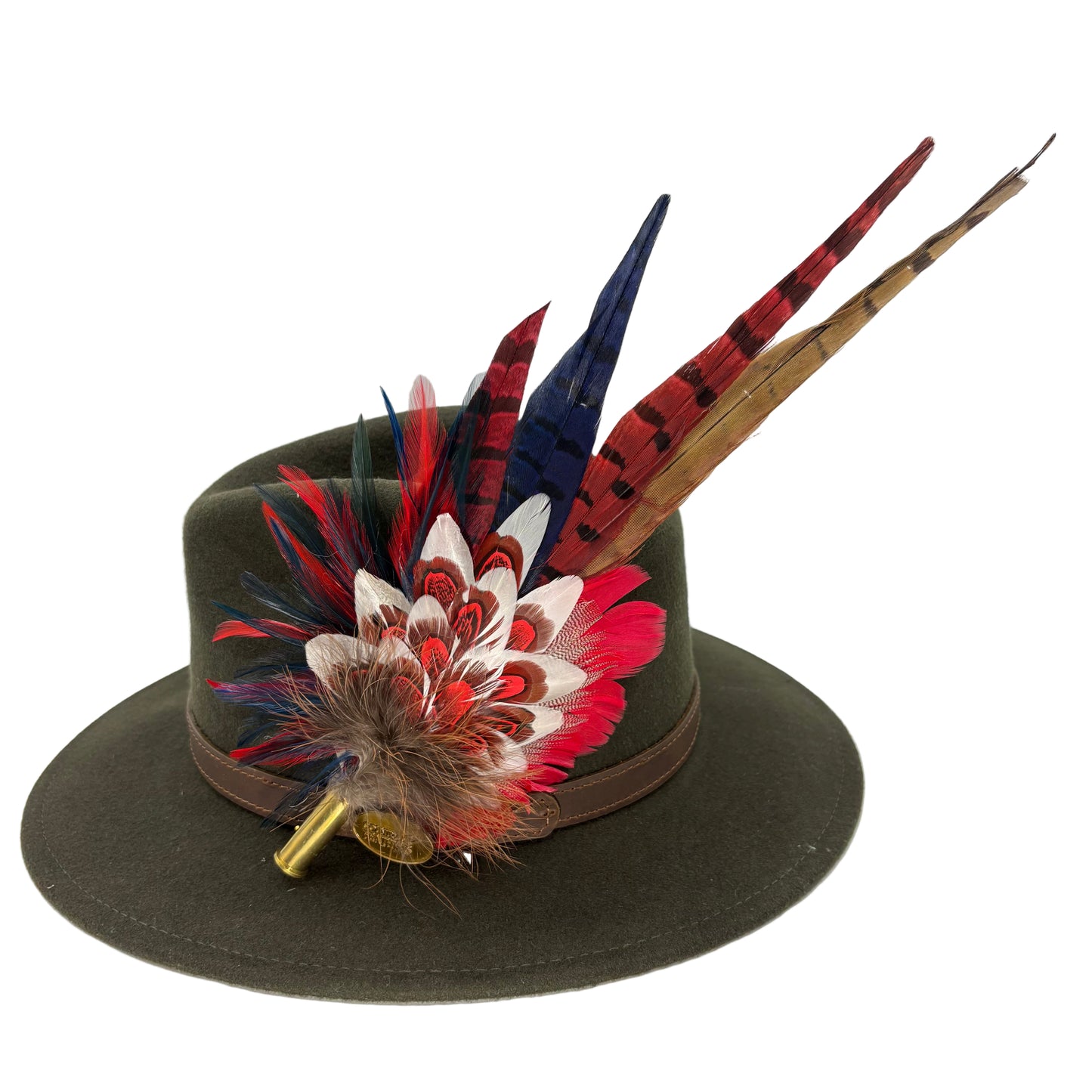 Red, navy, white & natural Feather Hat Pin (CFP803)