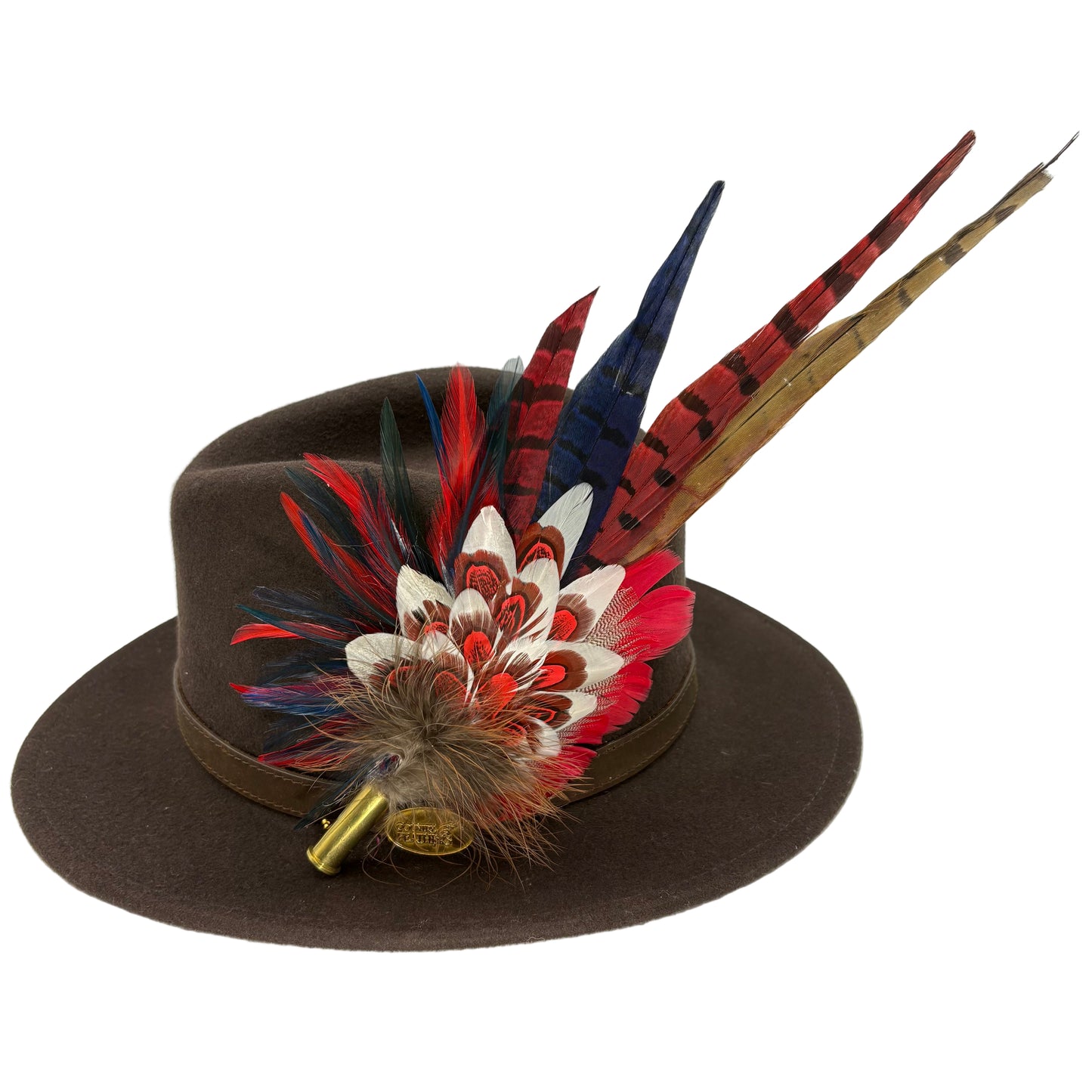 Red, navy, white & natural Feather Hat Pin (CFP803)