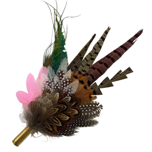 Pink, black, white & teal Feather Hat Pin (CFP805)