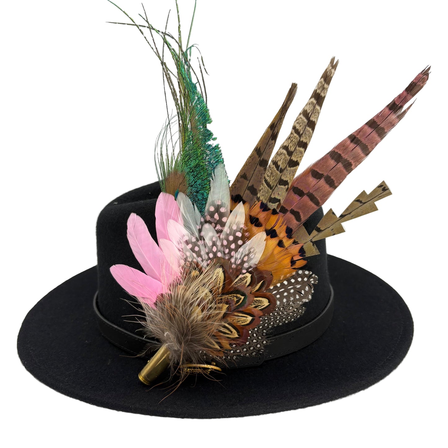 Pink, black, white & teal Feather Hat Pin (CFP805)