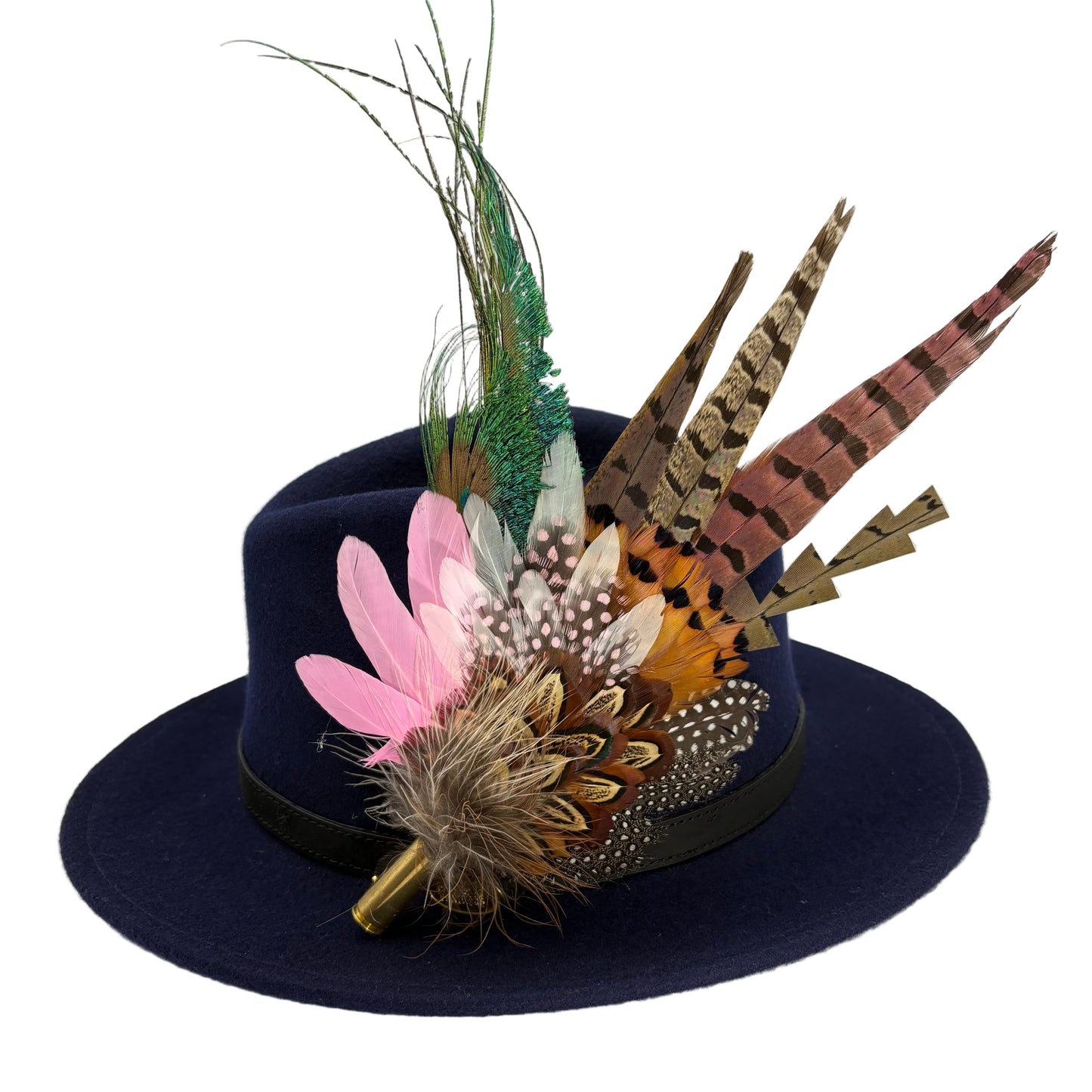 Pink, black, white & teal Feather Hat Pin (CFP805)