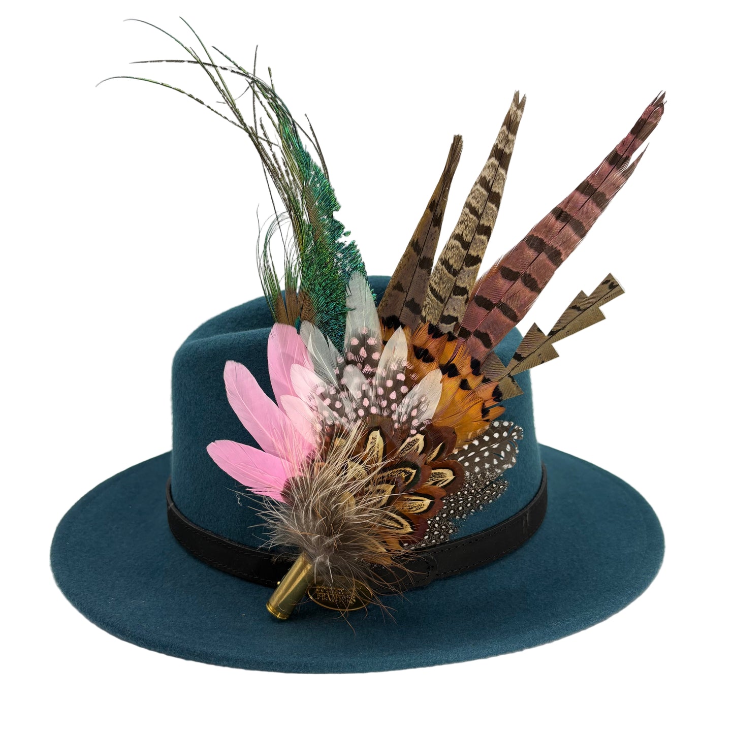 Pink, black, white & teal Feather Hat Pin (CFP805)
