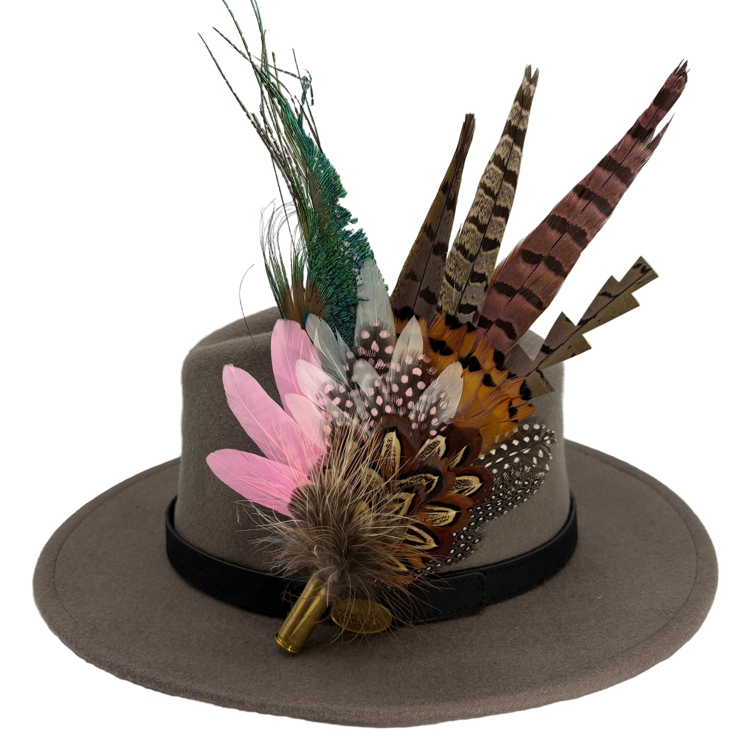 Pink, black, white & teal Feather Hat Pin (CFP805)