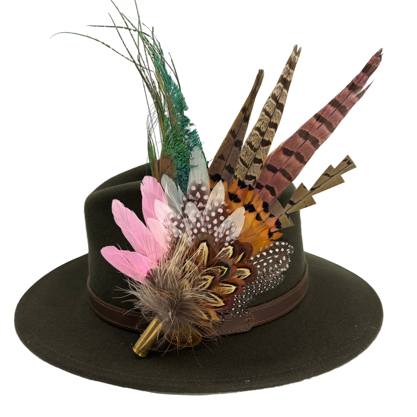 Pink, black, white & teal Feather Hat Pin (CFP805)