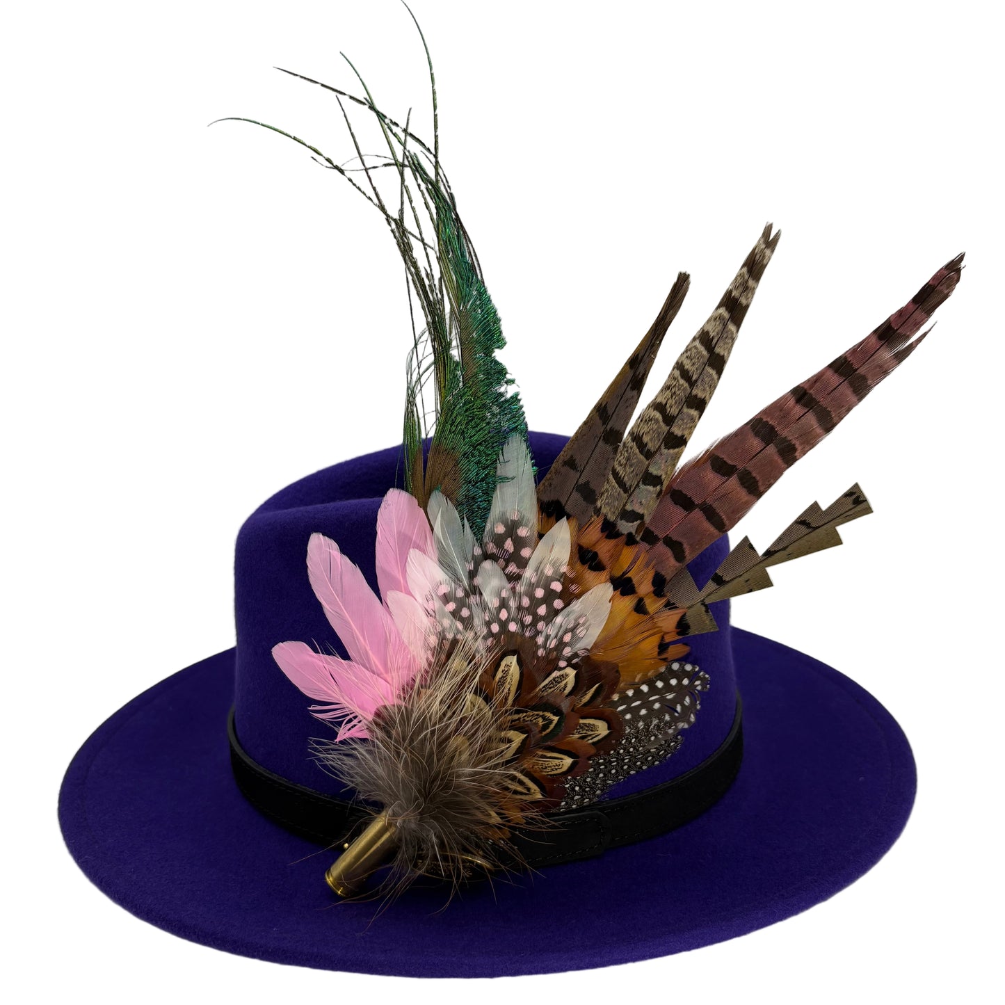 Pink, black, white & teal Feather Hat Pin (CFP805)