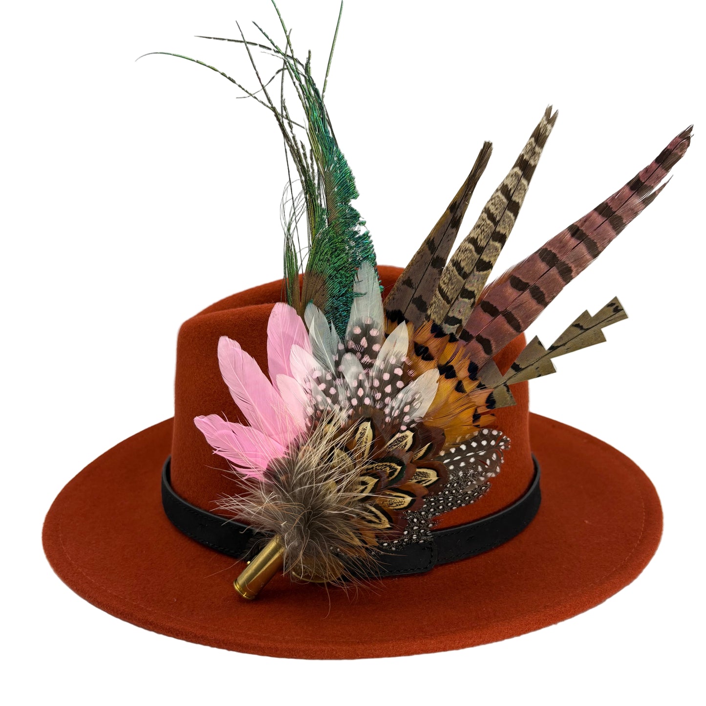 Pink, black, white & teal Feather Hat Pin (CFP805)