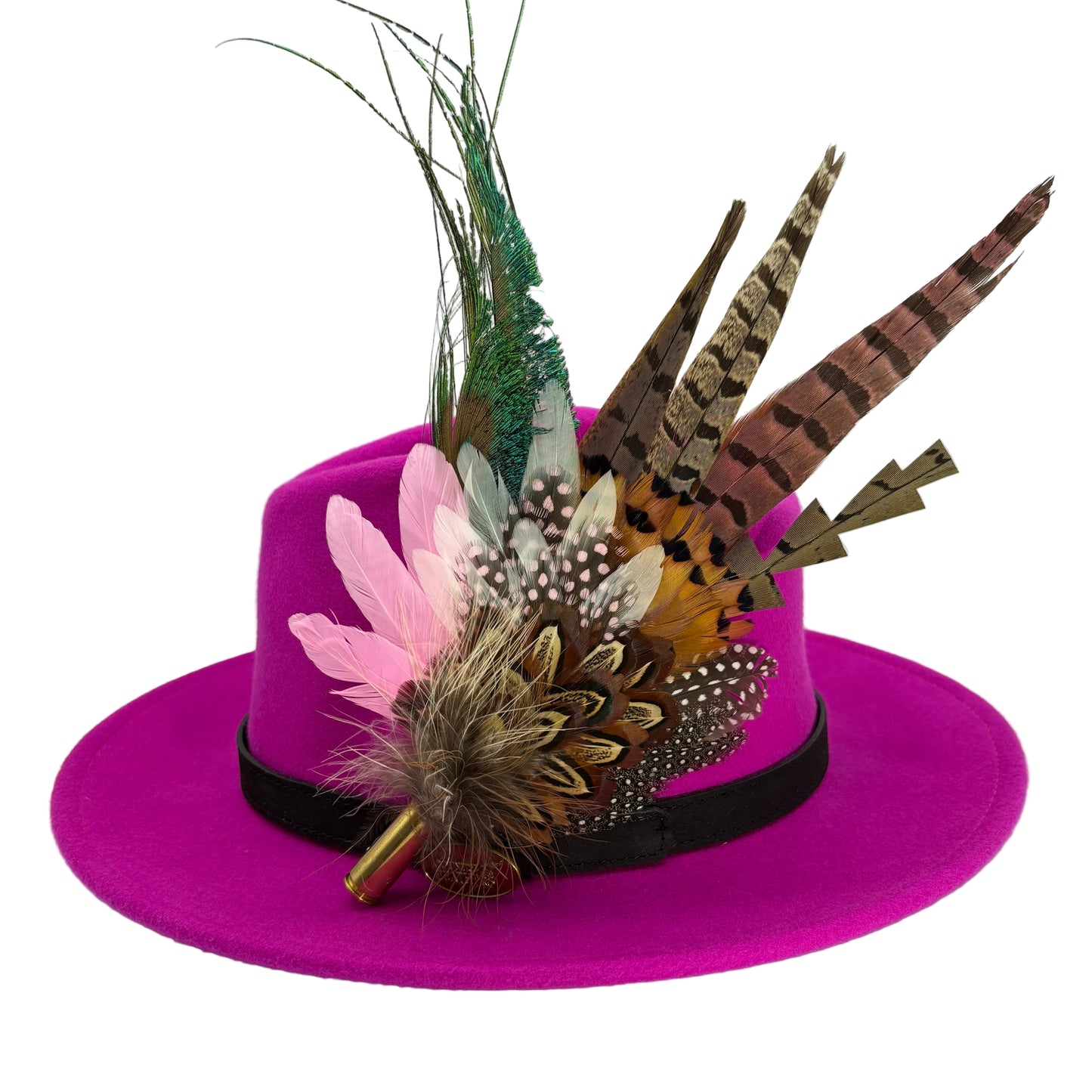 Pink, black, white & teal Feather Hat Pin (CFP805)