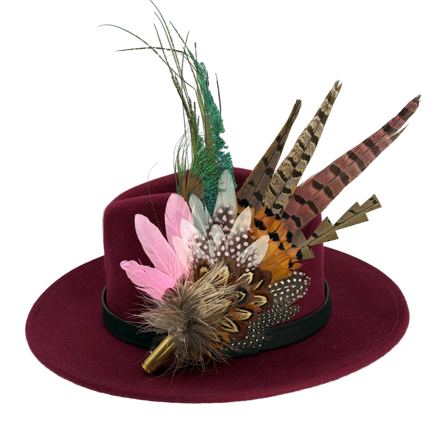 Pink, black, white & teal Feather Hat Pin (CFP805)