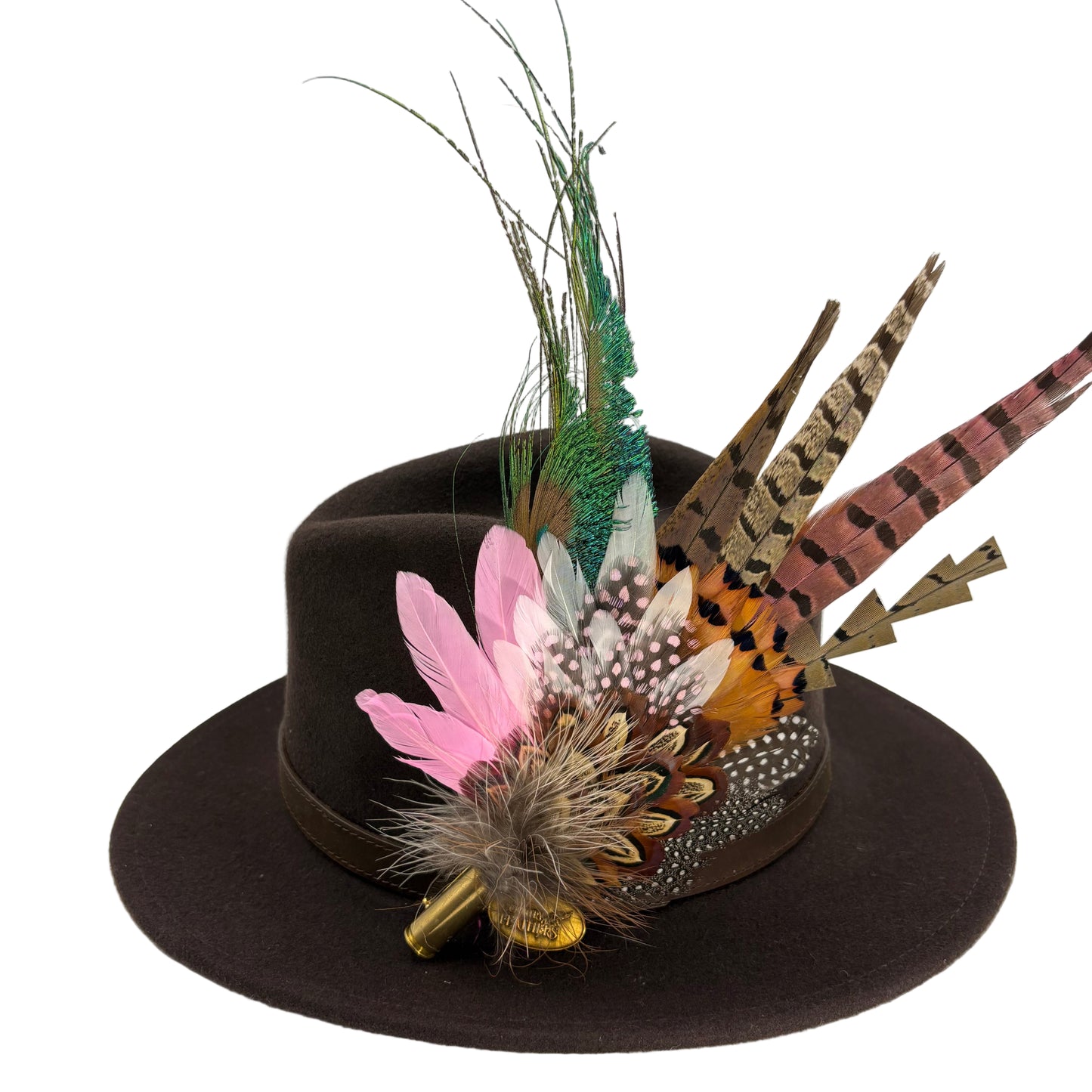 Pink, black, white & teal Feather Hat Pin (CFP805)
