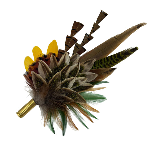 Olive green, gold, yellow & natural Feather Hat Pin (CFP806)