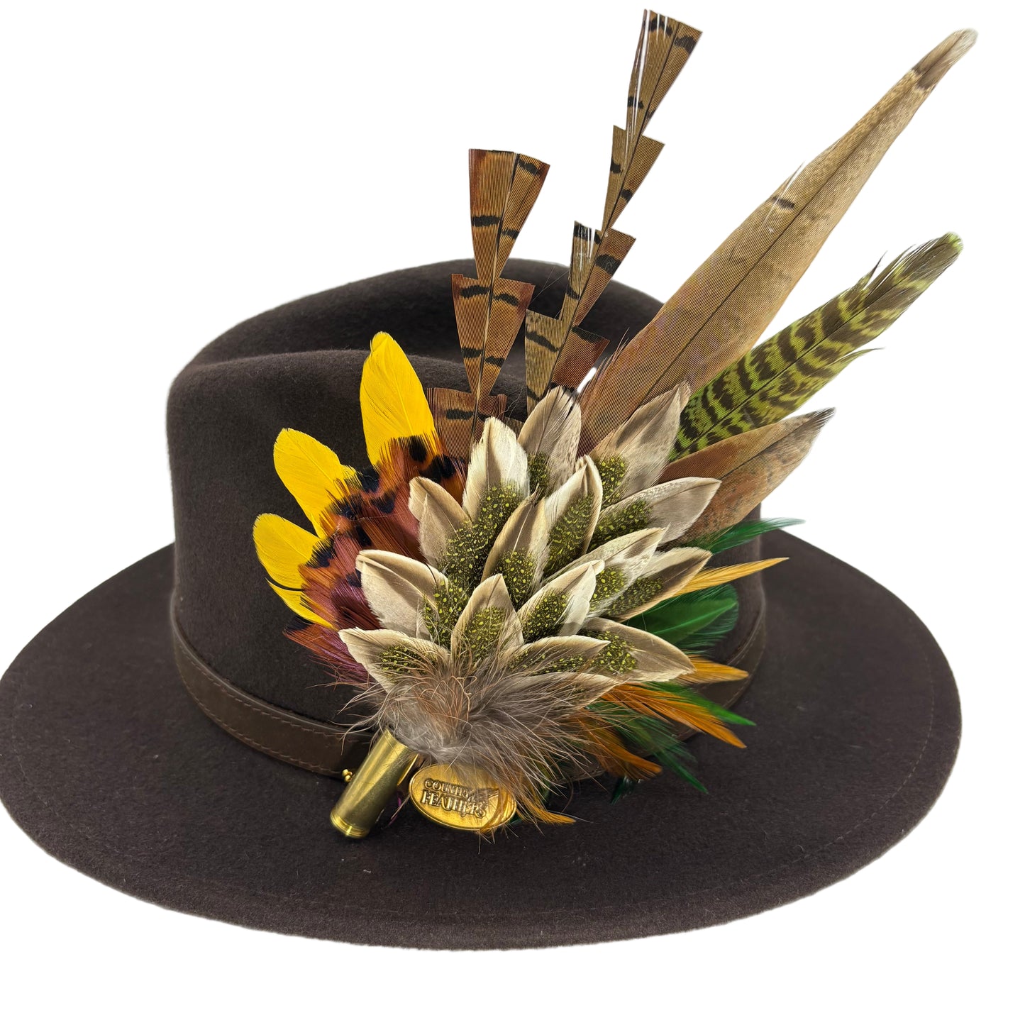 Olive green, gold, yellow & natural Feather Hat Pin (CFP806)