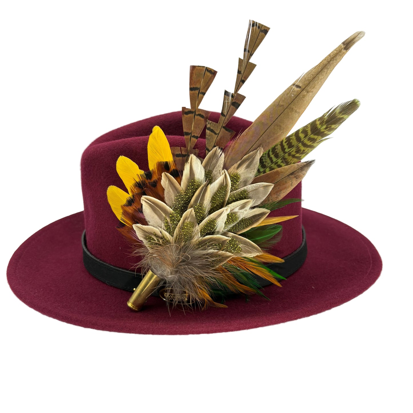 Olive green, gold, yellow & natural Feather Hat Pin (CFP806)