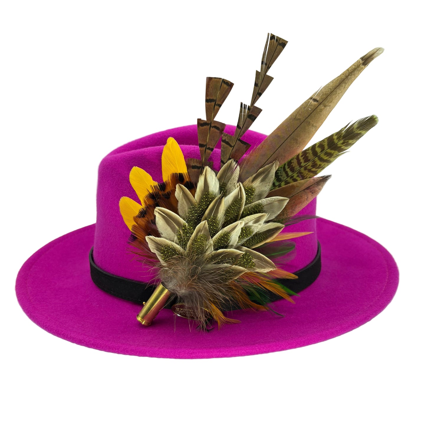 Olive green, gold, yellow & natural Feather Hat Pin (CFP806)