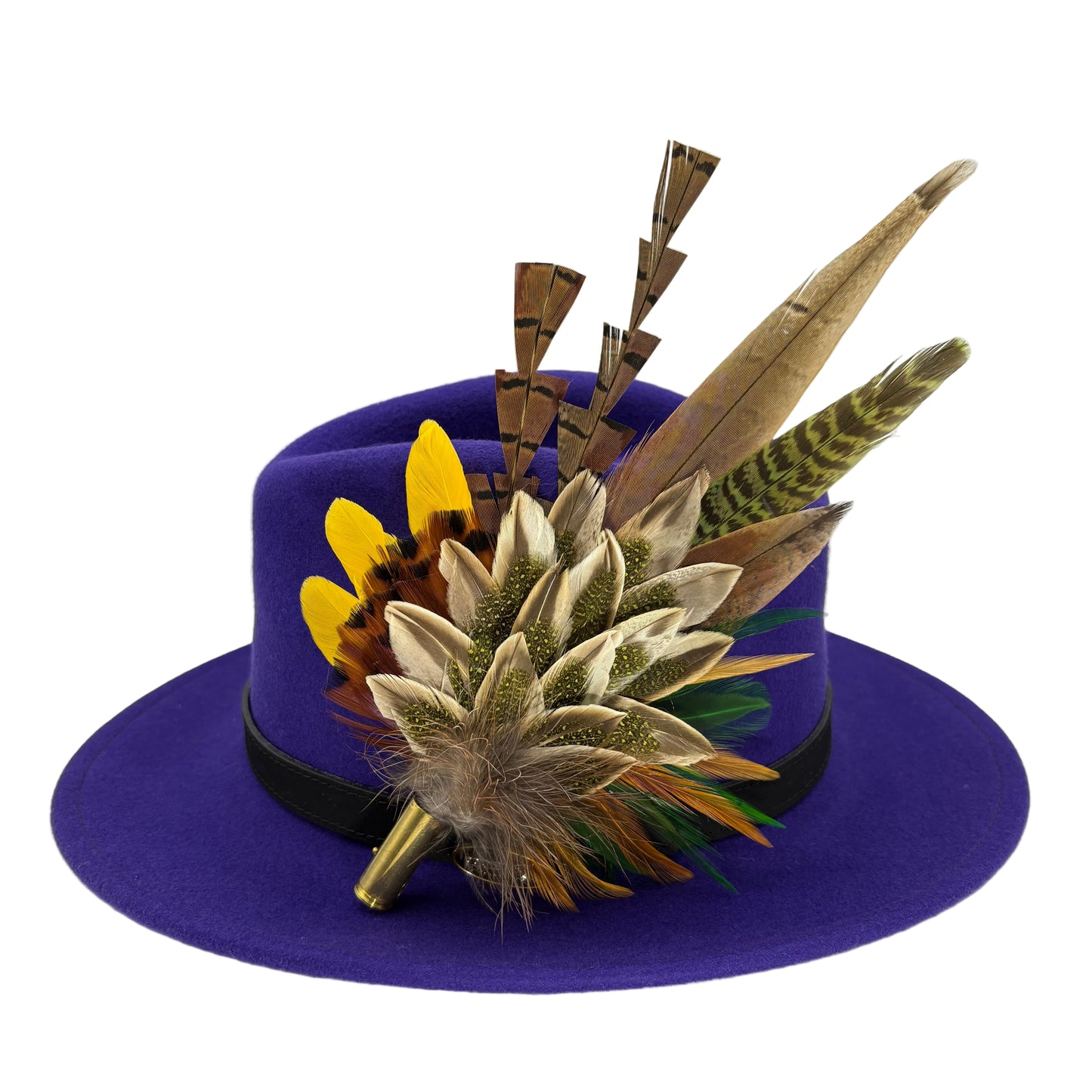 Olive green, gold, yellow & natural Feather Hat Pin (CFP806)