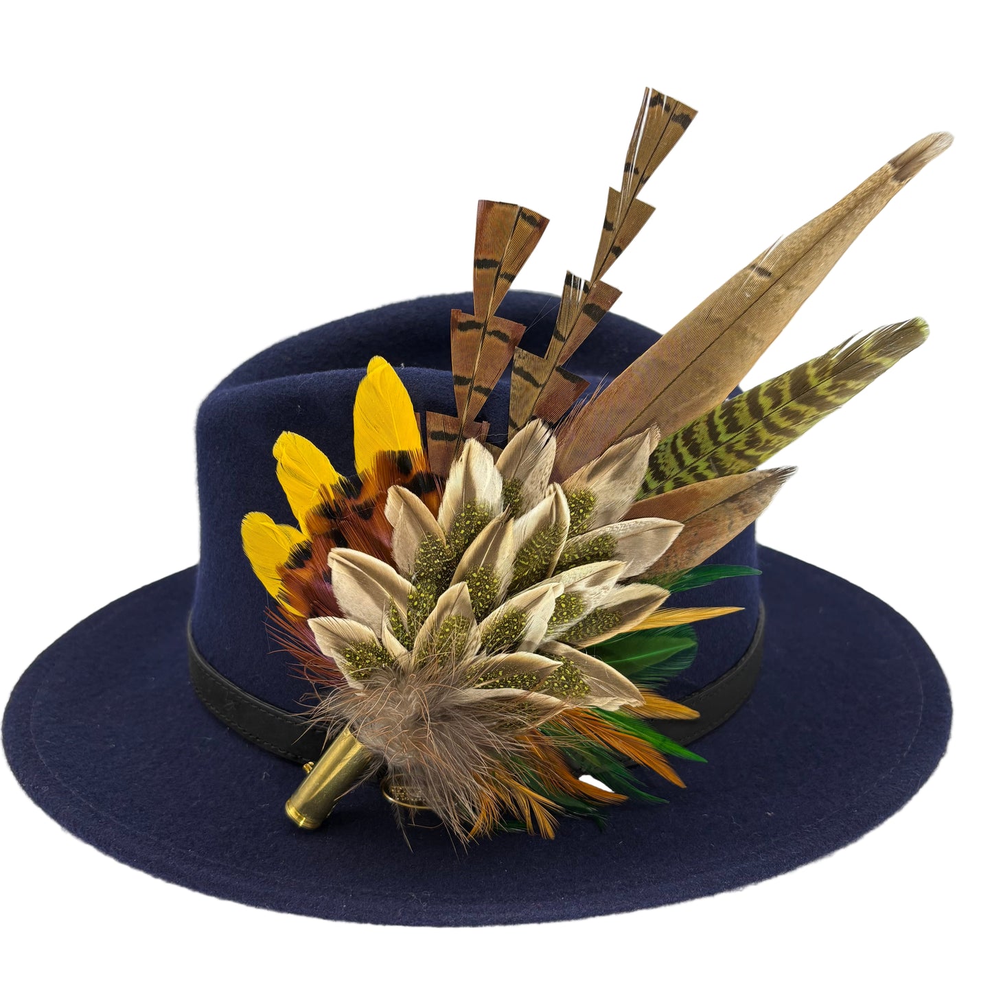 Olive green, gold, yellow & natural Feather Hat Pin (CFP806)