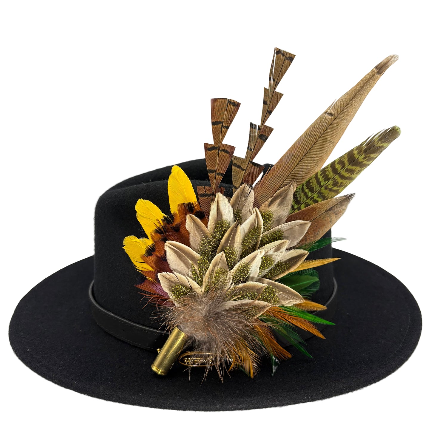 Olive green, gold, yellow & natural Feather Hat Pin (CFP806)