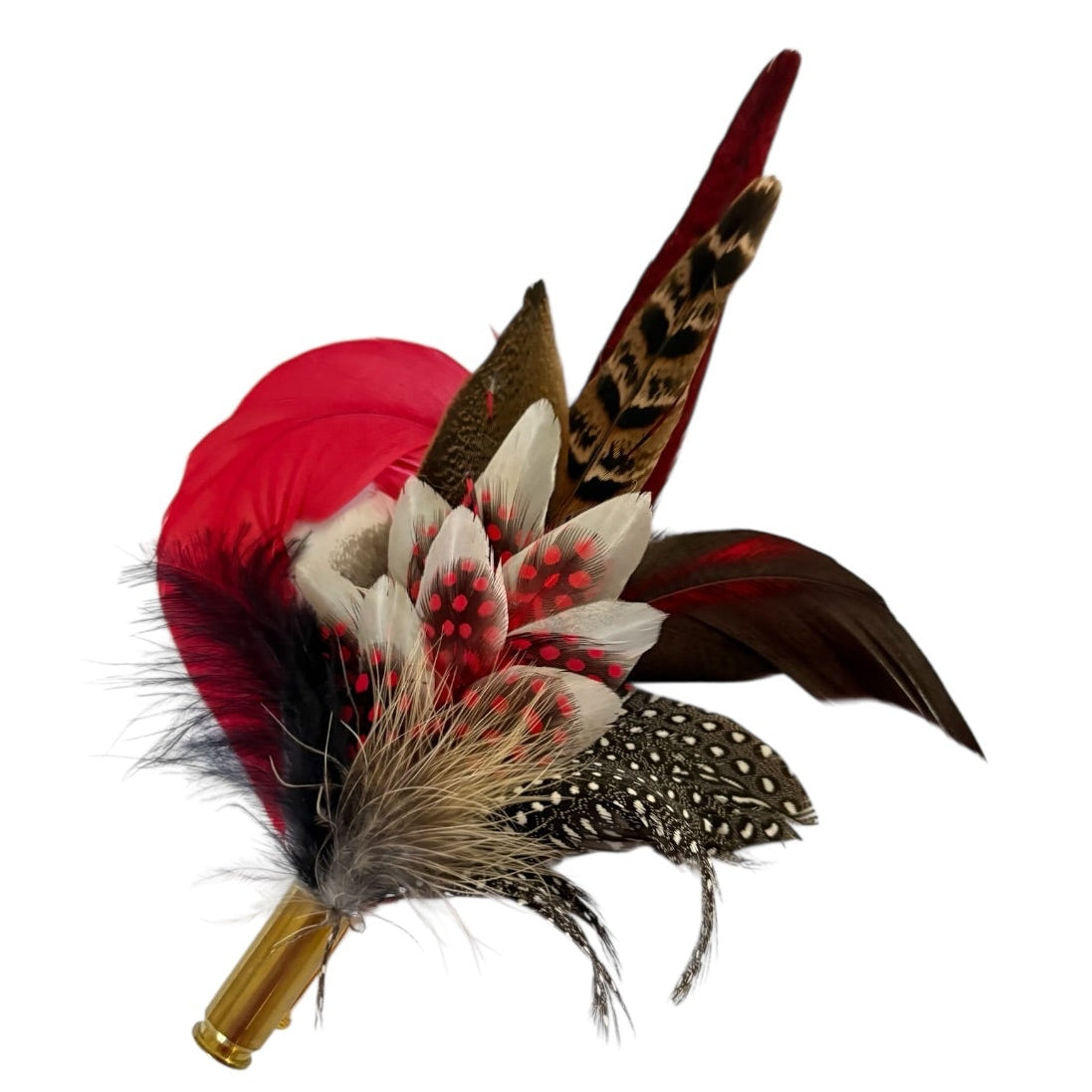 Red, Black, White and Natural Feather Hat Pin CFP840