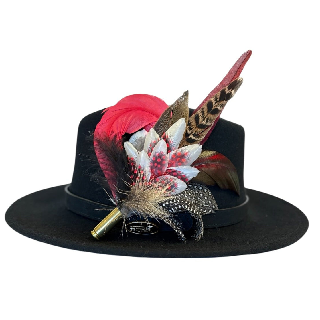 Red, Black, White and Natural Feather Hat Pin CFP840