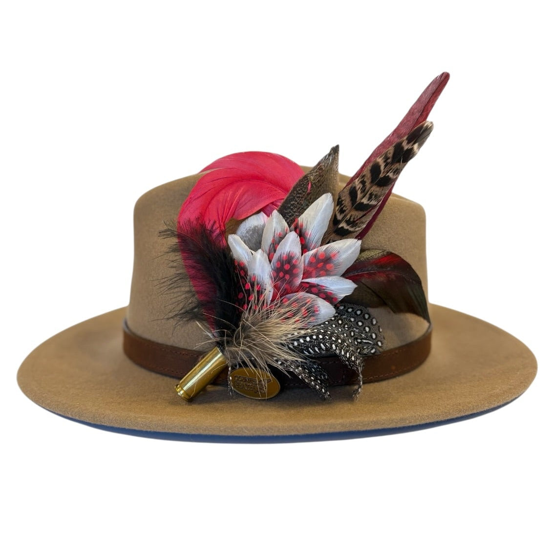 Red, Black, White and Natural Feather Hat Pin CFP840