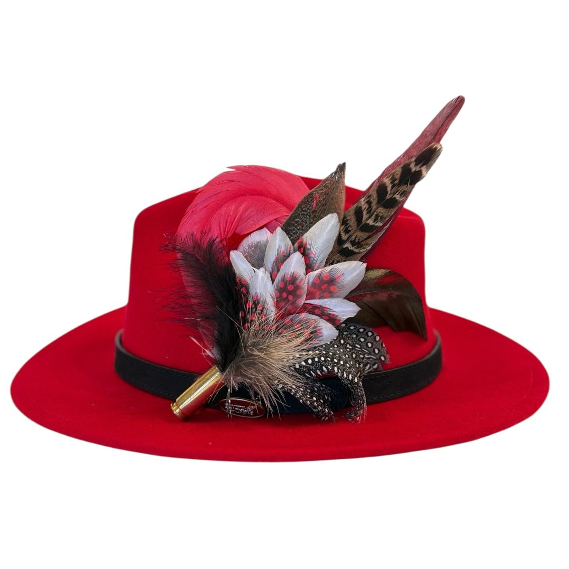Red, Black, White and Natural Feather Hat Pin CFP840