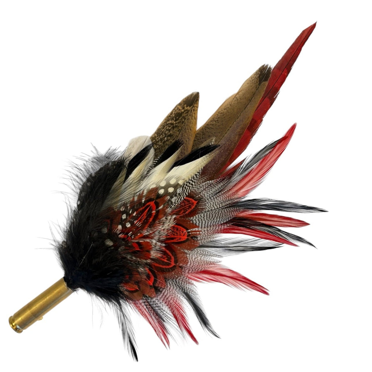 Red, Black, White and Natural Feather Hat Pin CFP841