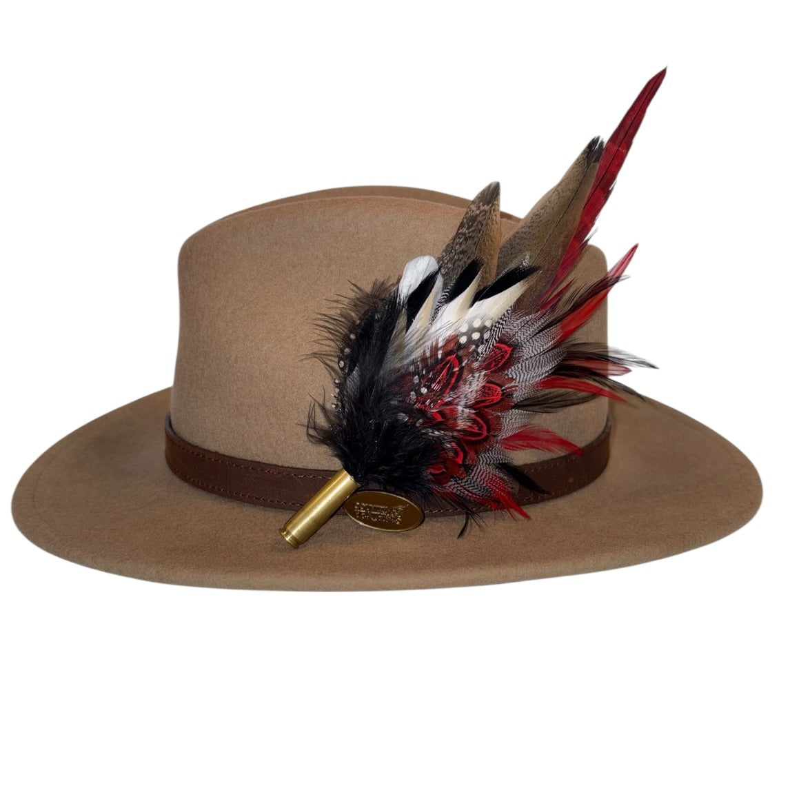 Red, Black, White and Natural Feather Hat Pin CFP841
