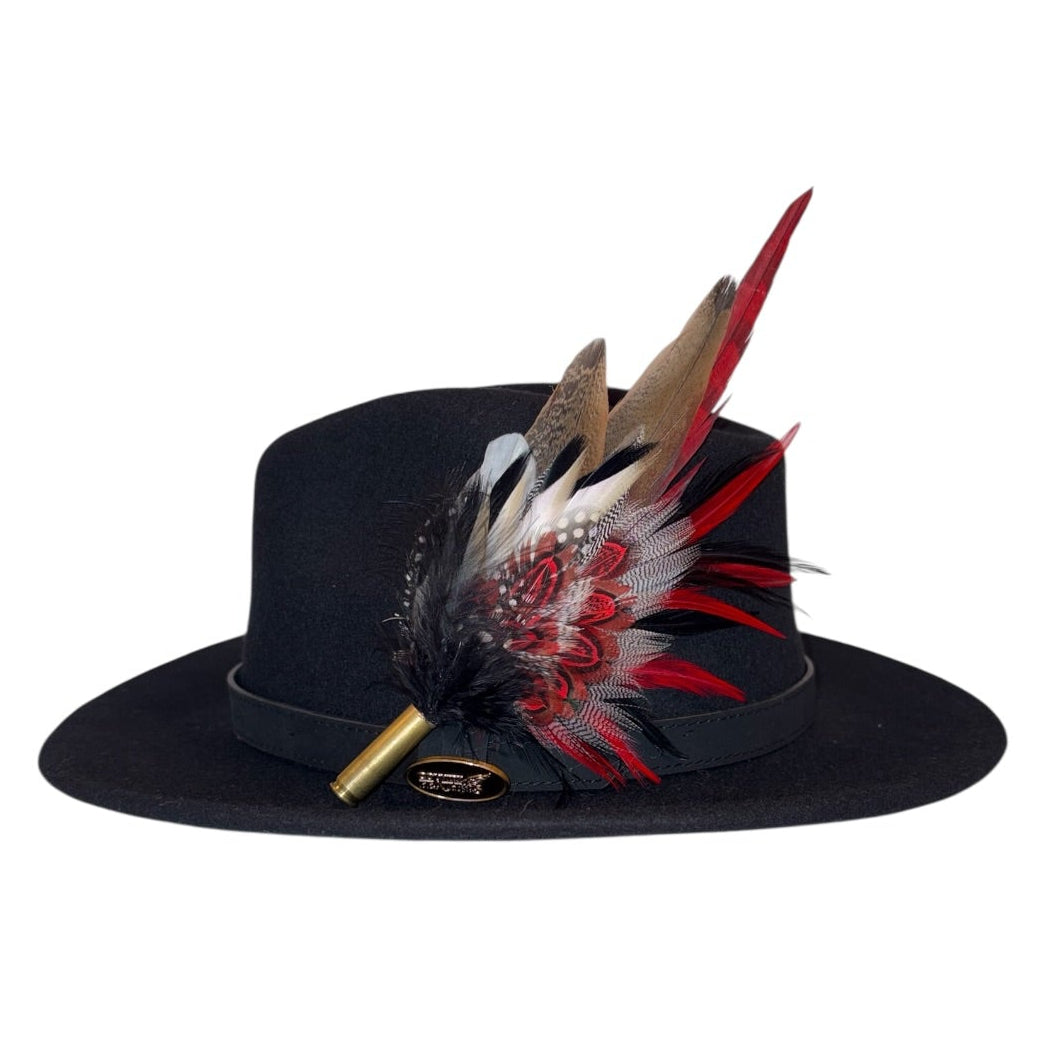 Red, Black, White and Natural Feather Hat Pin CFP841