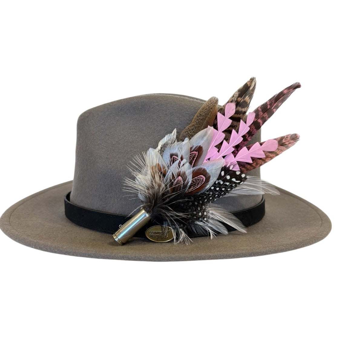 Light Pink, Black, White and Natural Feather Hat Pin (CFP842)