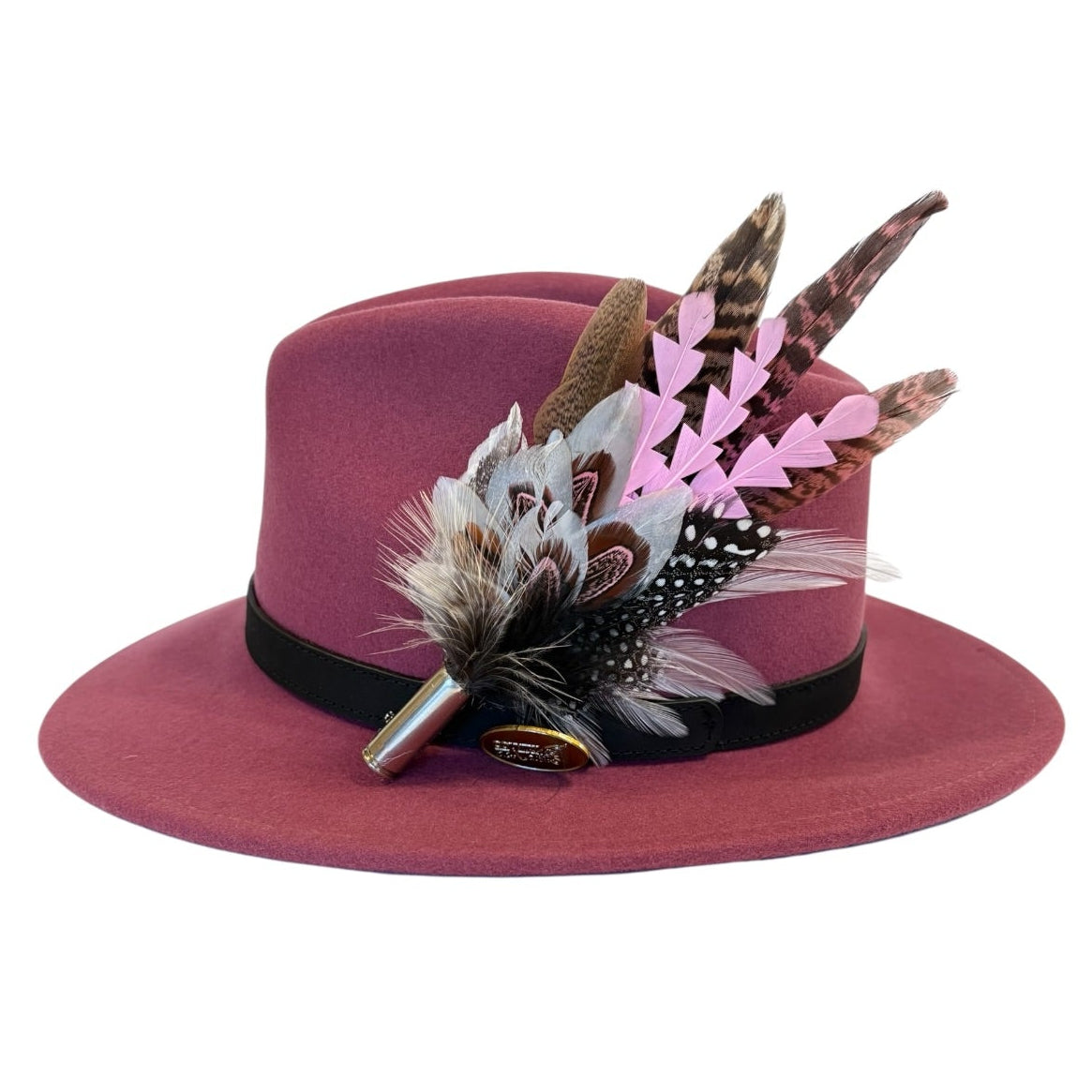 Light Pink, Black, White and Natural Feather Hat Pin (CFP842)