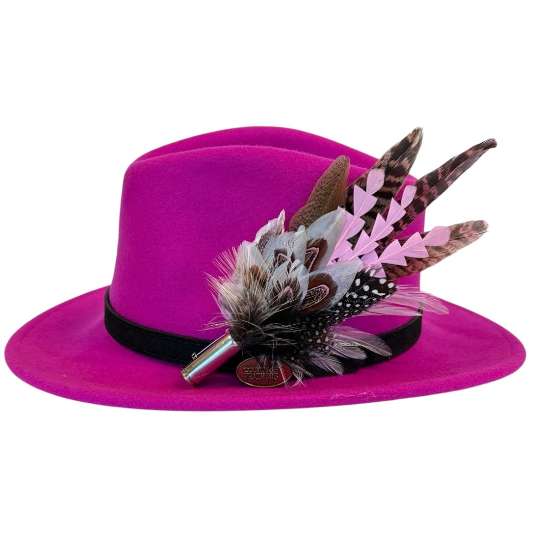 Light Pink, Black, White and Natural Feather Hat Pin (CFP842)
