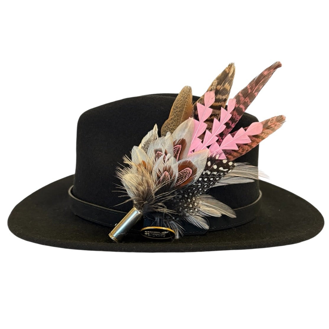 Light Pink, Black, White and Natural Feather Hat Pin (CFP842)