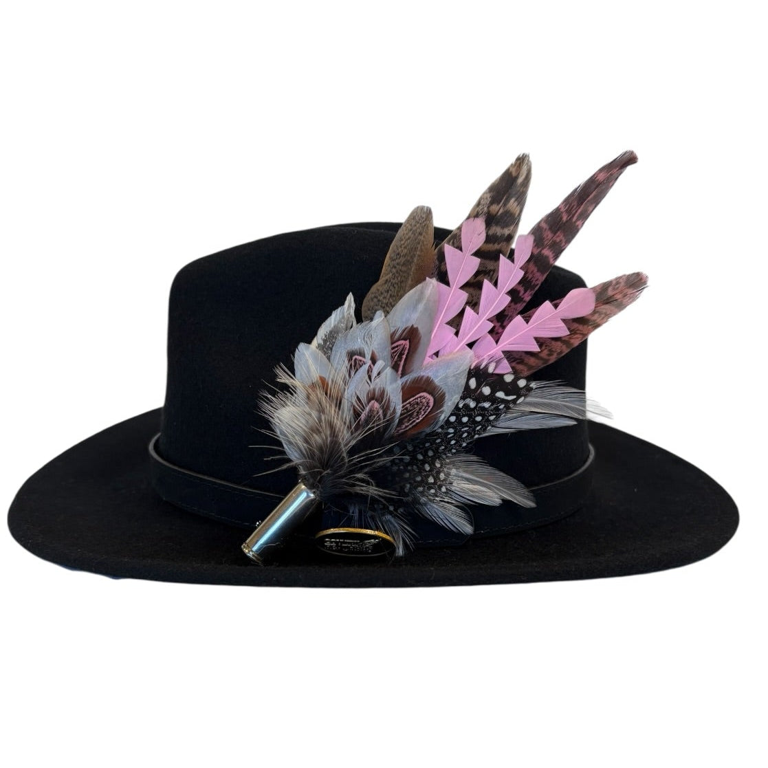 Light Pink, Black, White and Natural Feather Hat Pin (CFP842)