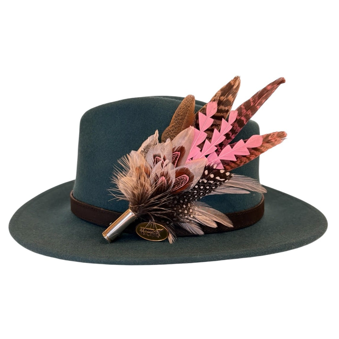 Light Pink, Black, White and Natural Feather Hat Pin (CFP842)