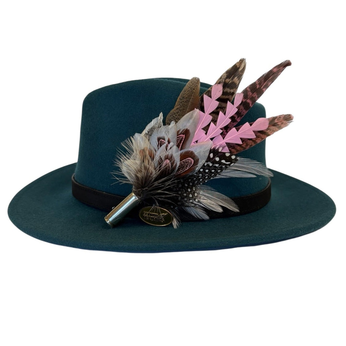 Light Pink, Black, White and Natural Feather Hat Pin (CFP842)
