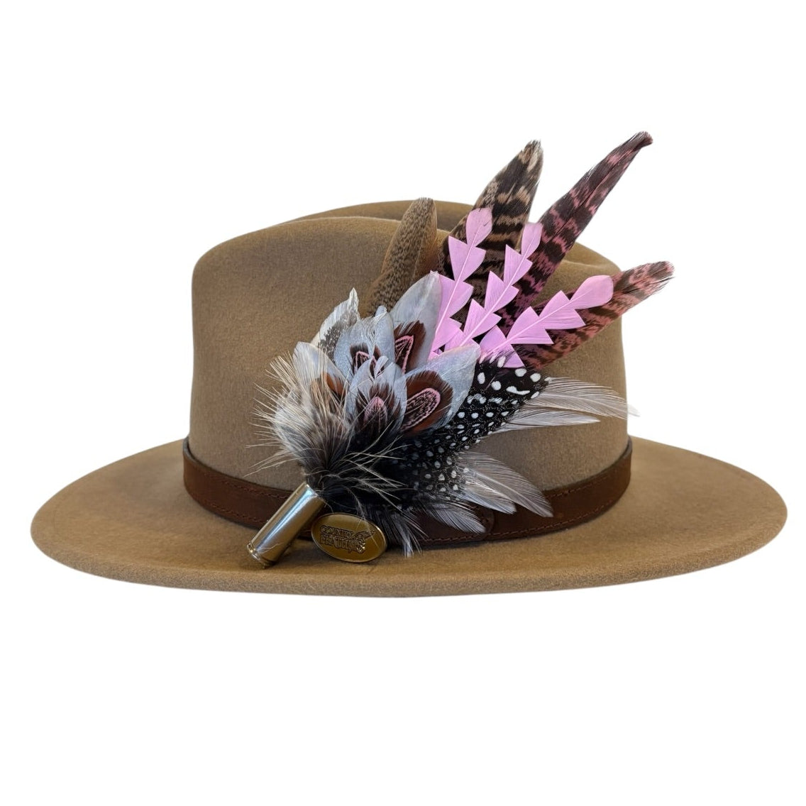 Light Pink, Black, White and Natural Feather Hat Pin (CFP842)