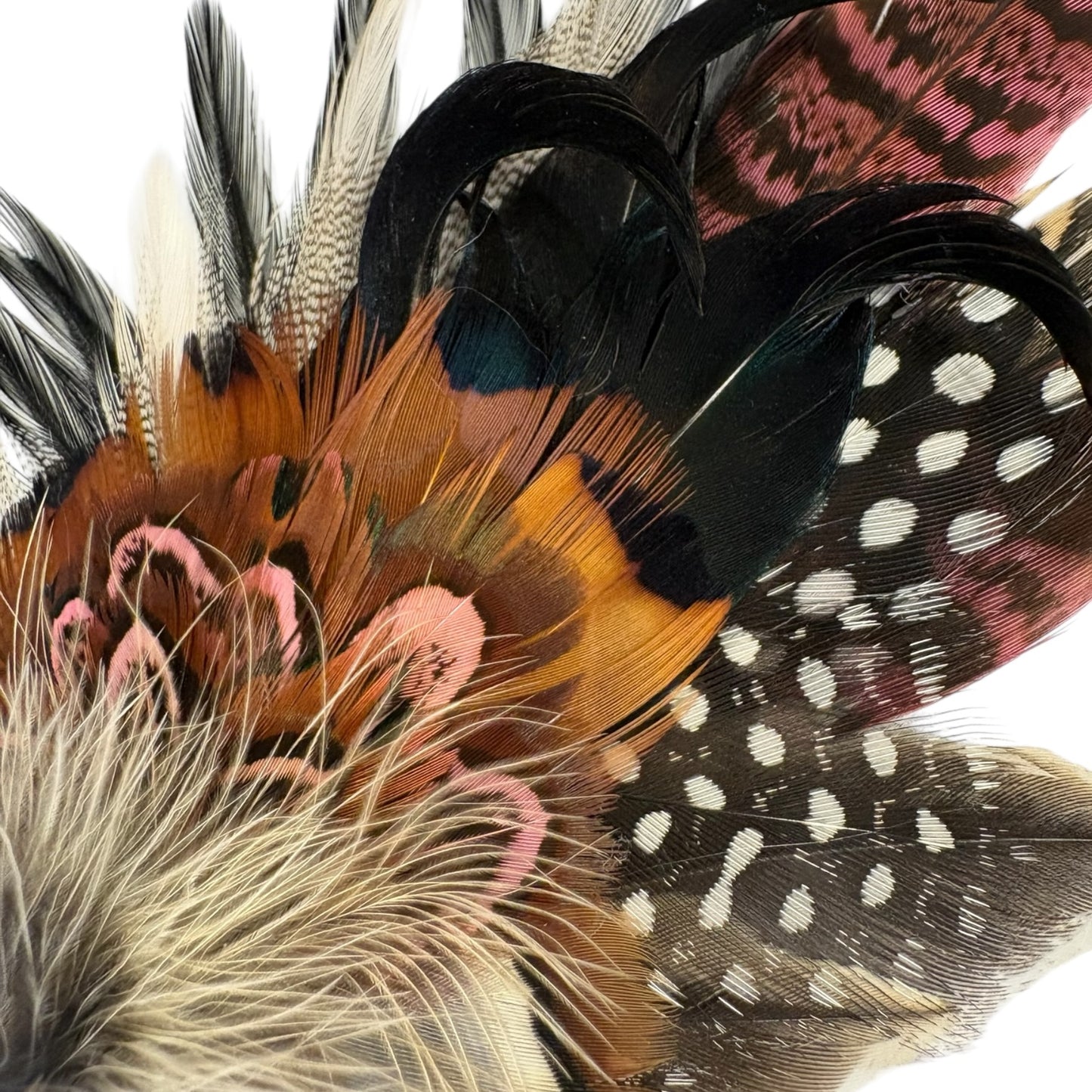 Light Pink, Black, White and Natural Feather Hat Pin CFP843