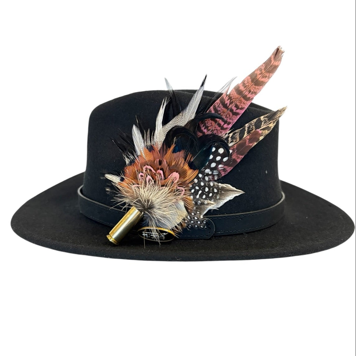 Light Pink, Black, White and Natural Feather Hat Pin CFP843
