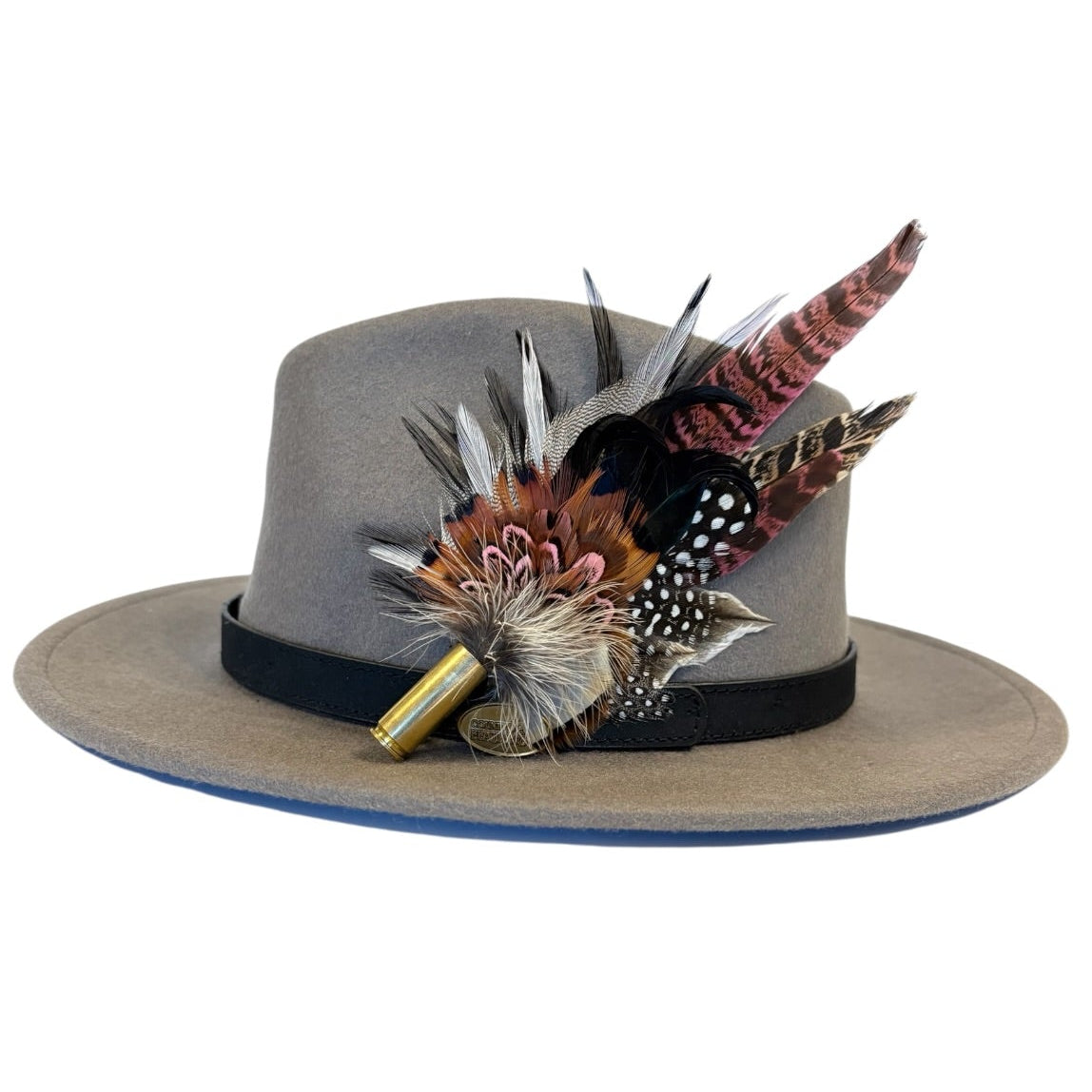 Light Pink, Black, White and Natural Feather Hat Pin CFP843