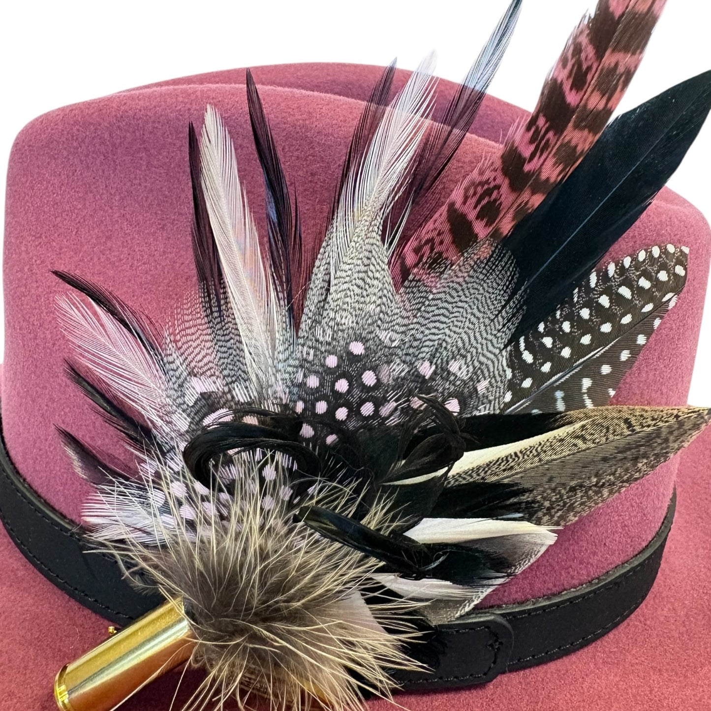 Light Pink, Black, White and Natural Feather Hat Pin CFP844