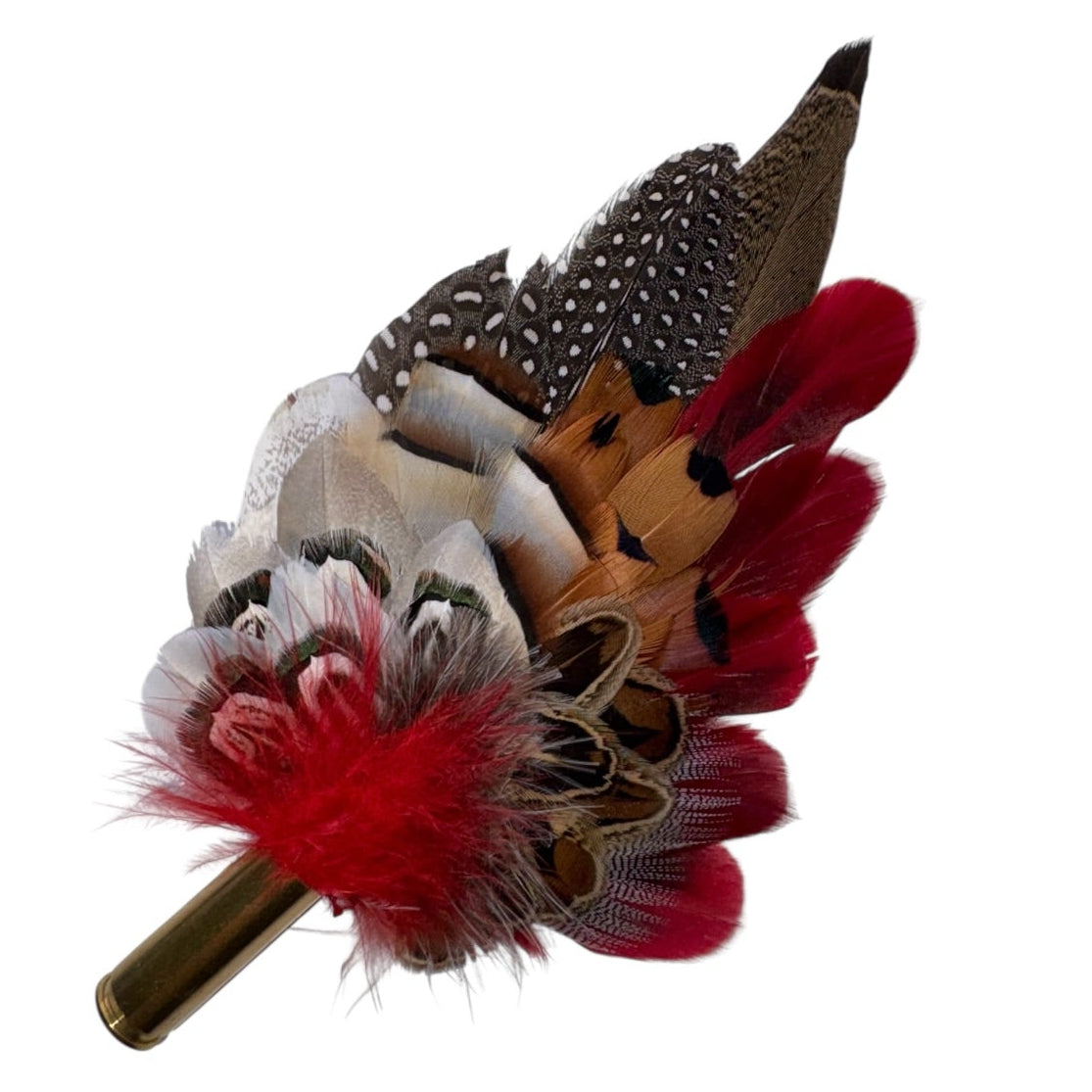 Deep Red, Black, White and Natural Feather Hat Pin (CFP845)
