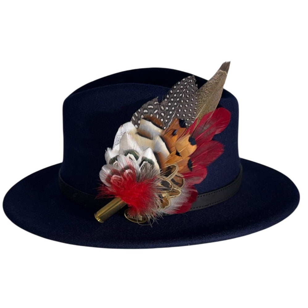 Deep Red, Black, White and Natural Feather Hat Pin (CFP845)